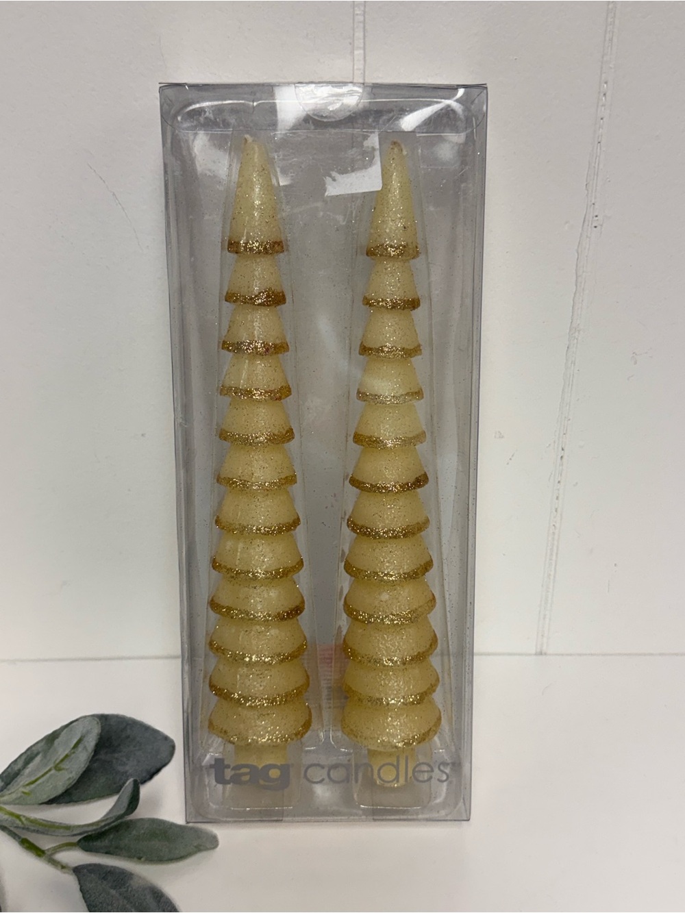 Vintage Gold Glitter Taper Holiday Christmas Tree Taper Candles (Set of 2)
